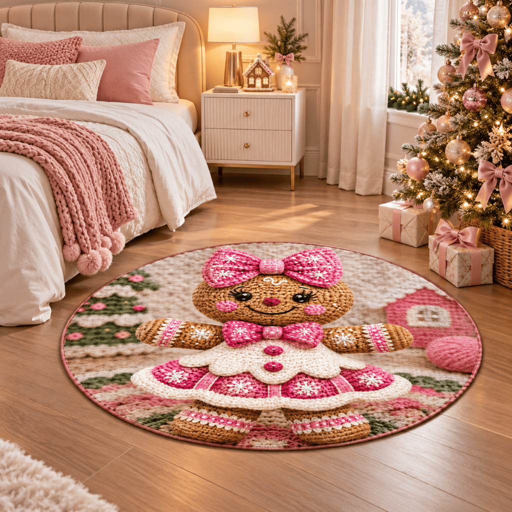 Tapete de Natal Gingerbread Rosa com Laço Redondo
