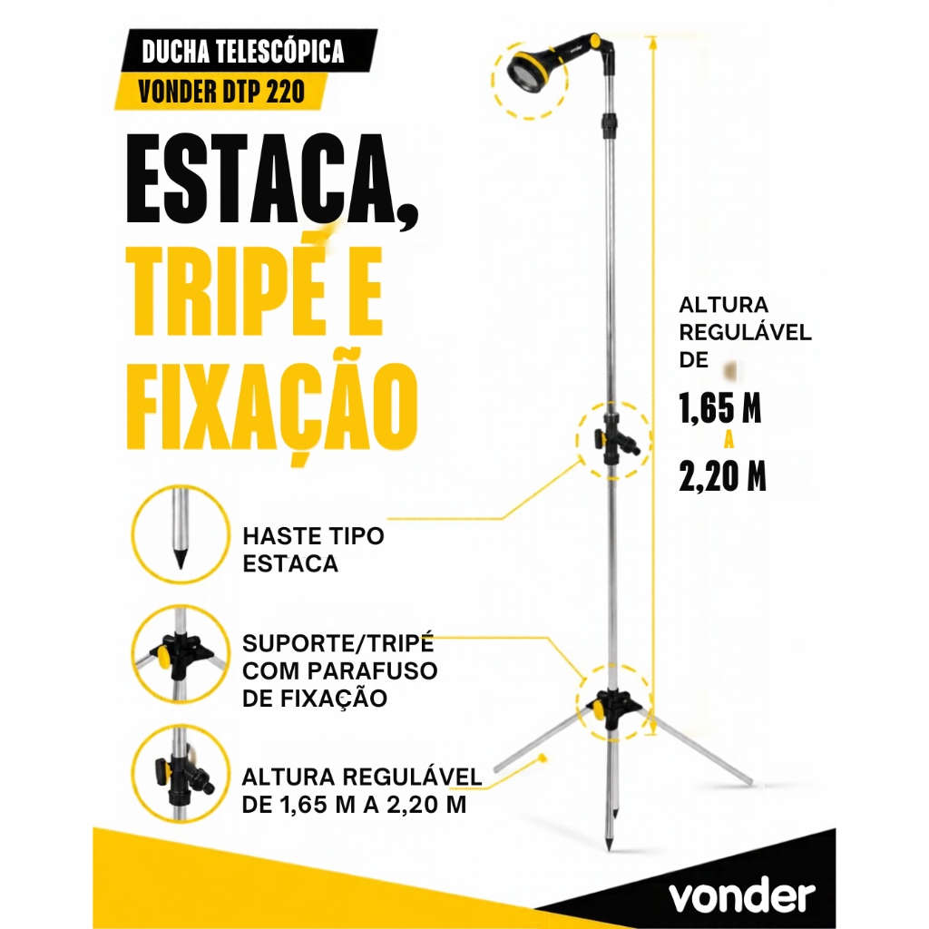 Ducha Telescópica Portatil Jardim Camping Piscina Oferta Chuveiro Fria Vonder — imagem 2 de 2