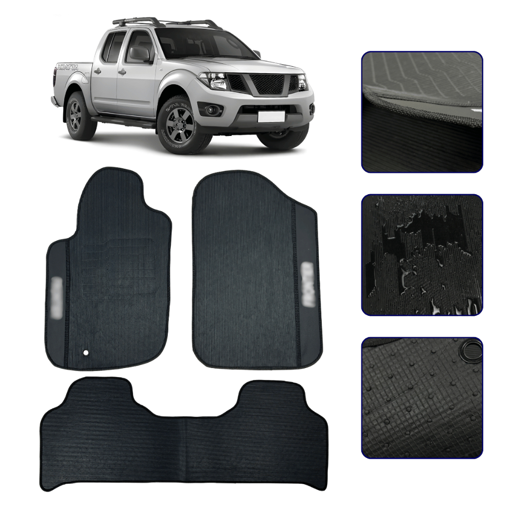 Jogo de Tapete Emborrachado para Frontier Cabine Dupla 2008 a 2016 Kit Automotivo Impermeavel