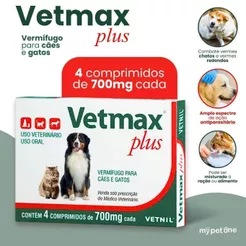 Vetmax Plus 700mg Vermífugo Vetnil - 4 Comprimidos