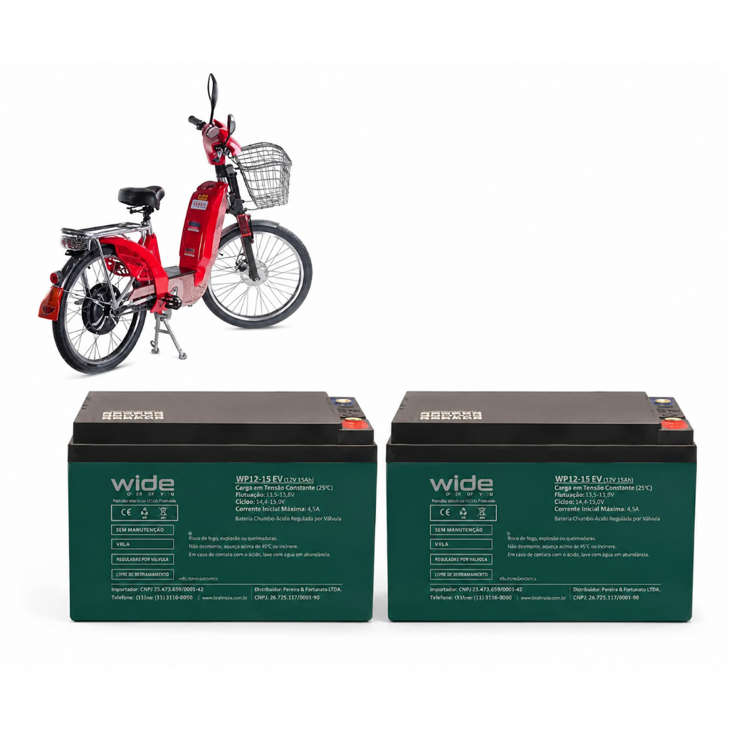 kit 2 Baterias Ciclo Profundo Bikelete 12v 15ah Para Bicicleta Elétrica Scooter