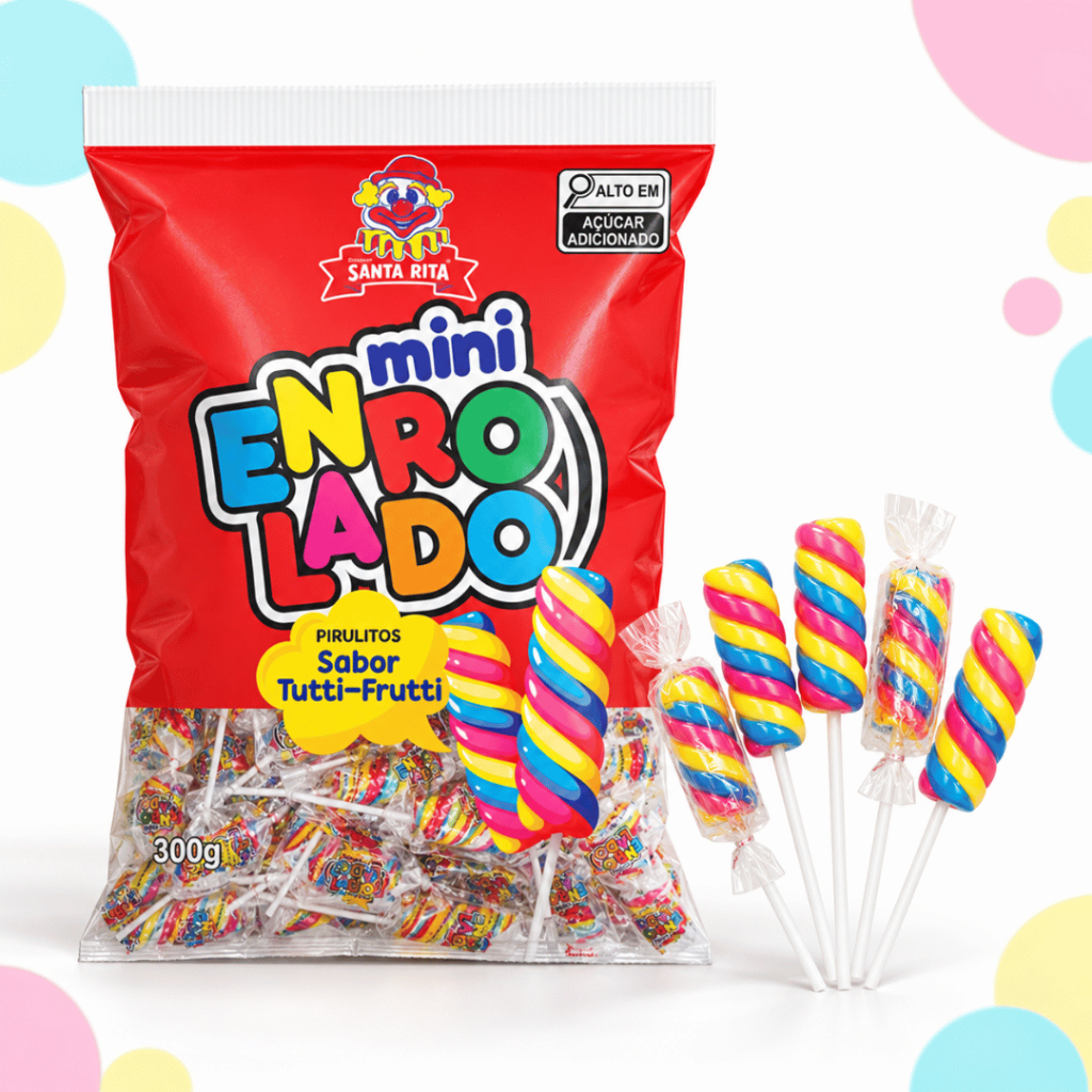 Pirulito Mini Enrolado Rabinho Santa Rita 300g - Aprox. 50 Unidades Tutti-Frutti Colorido