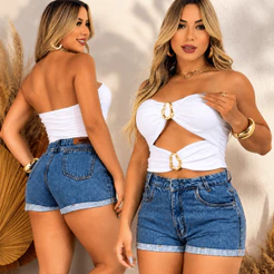 Cropped Feminino Tomara Que Caia Ribana Com Bojo E Fivela Dourada Modal Modela Corpo Tendência Verão M 38 ao 42