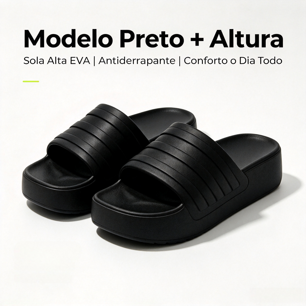 Chinelo Plataforma Feminino Solado Grosso em EVA, Chinelo de Banho Antiderrapante, Uso Diário Casa e Praia, Confortável