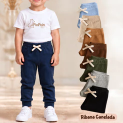 Calça Jogger Canelada Infantil |Unissex| Algodão Premium com elastano | P bebê ao 4 Anos