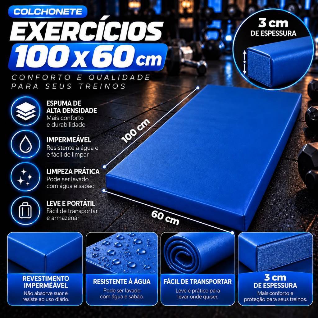 Colchonetes 100x60 Exercícios Descanso Conforto Adulto Academia Fitness Alta Densidade yoga