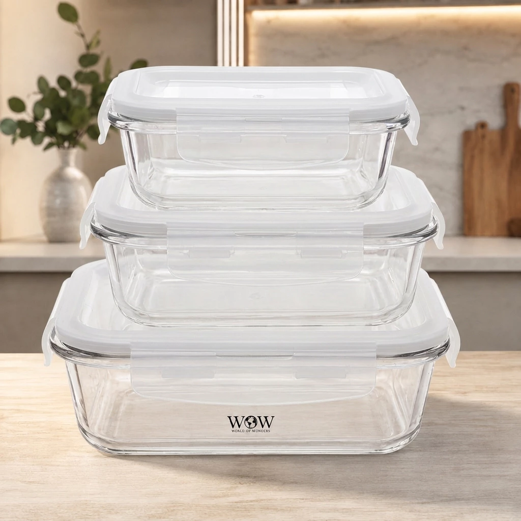 Kit 3 Potes De Vidro Hermético 320Ml 520Ml 800Ml Refratário — imagem 1