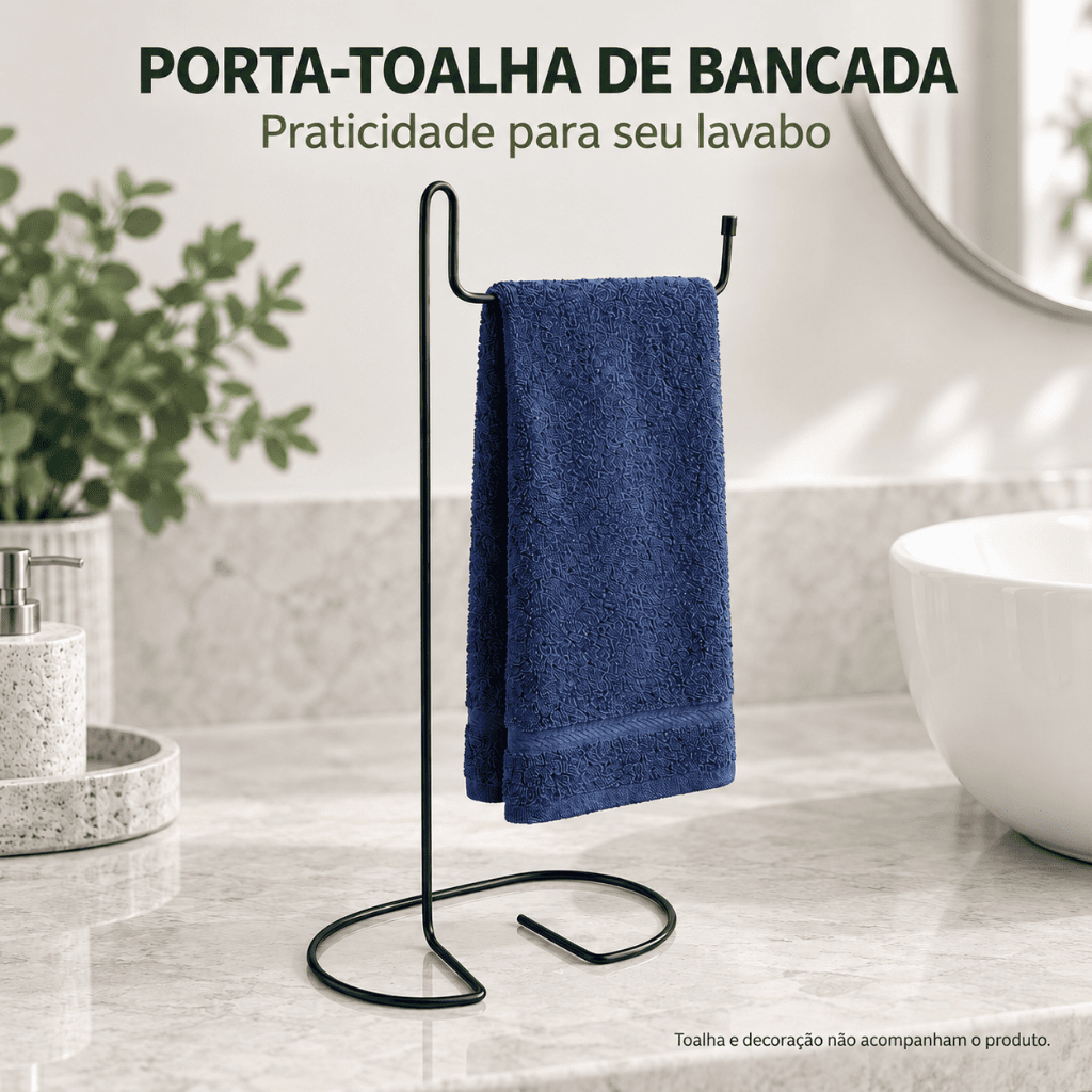Porta Toalha de Rosto para Lavabo Pia Bancada Suporte Organizador Toalheiro Preto