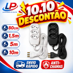 Extensão Elétrica 3 Tomadas Bivolt 10A Cabo PP Fio Reforçado Tripolar - Conexão com Segurança, Lider Plus