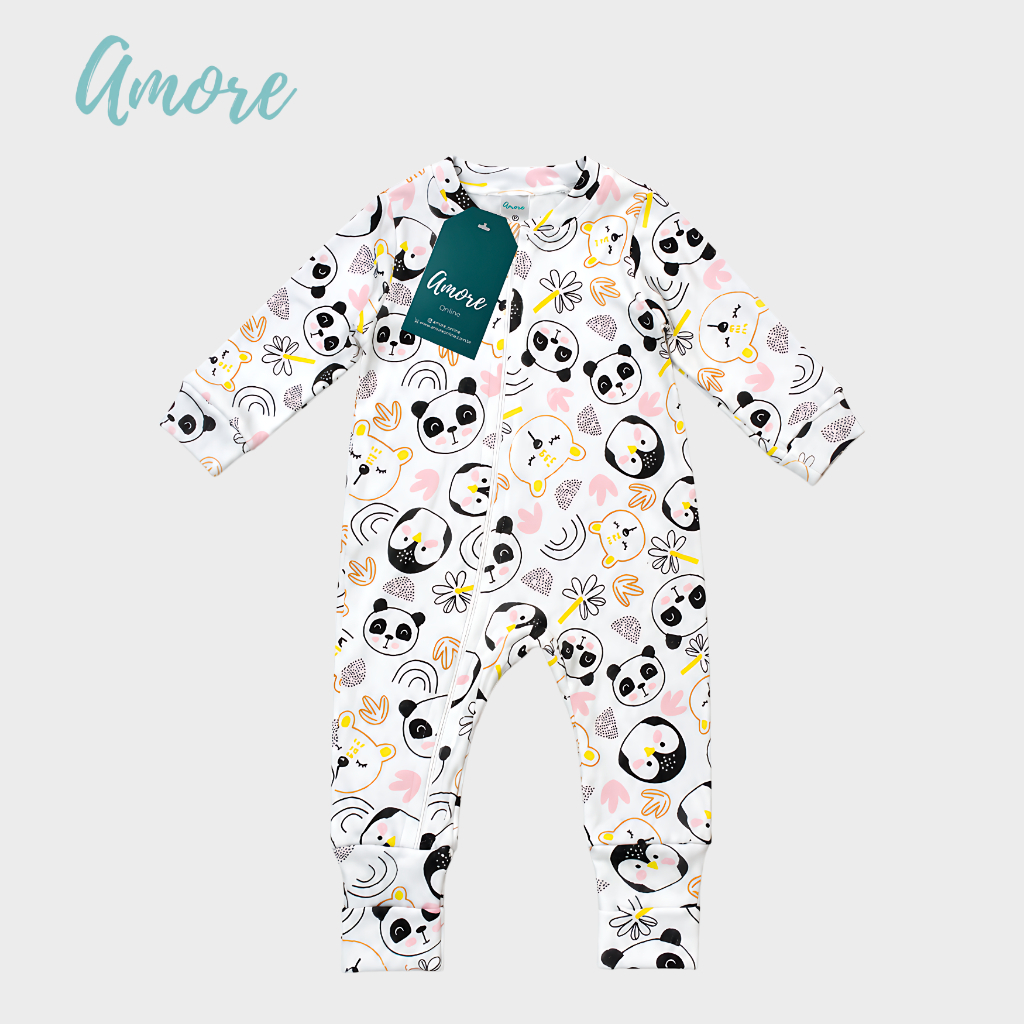 Macacão de Bebê Amore Vira Pé Amiguinha Com Zíper e Protetor 100% Algodão