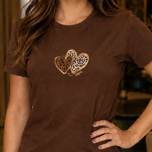 Camiseta T-shirt Feminina 100% Algodão Básica Estampada Coração Love DTF Casual Confortável Básica Delicada Estilosa