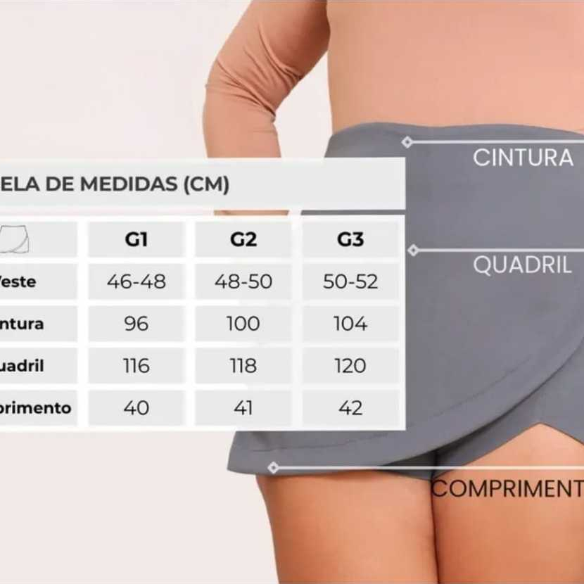 SHORT SAIA MEIA LUA FEMININO PLUS SIZE COM ZIPER BOLSOS LATERAIS CINTURA ALTA EM AFAITERIA MODA PLUS SIZE — imagem 2 de 2