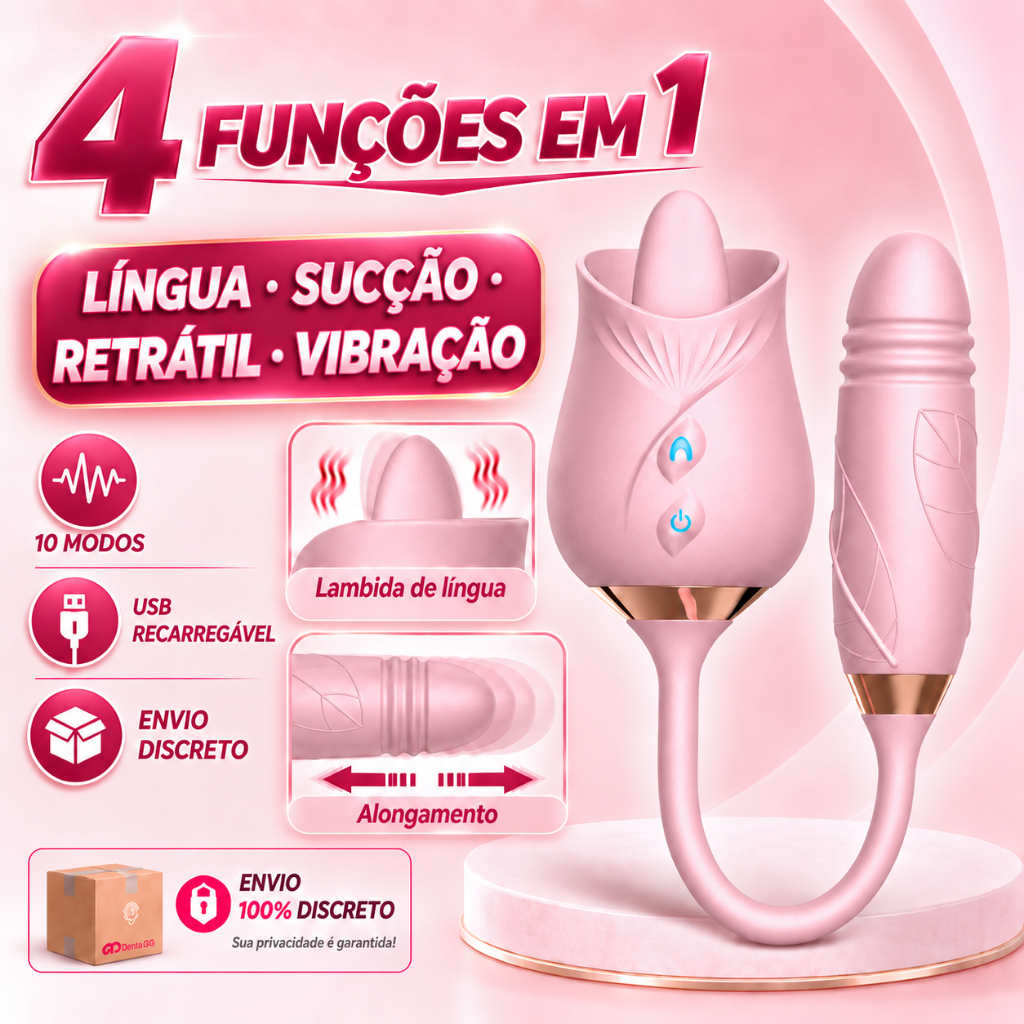 Vibrador Feminino Língua Realista 4 em 1 10 Modos de Vibração Silicone Macio USB Recarregável