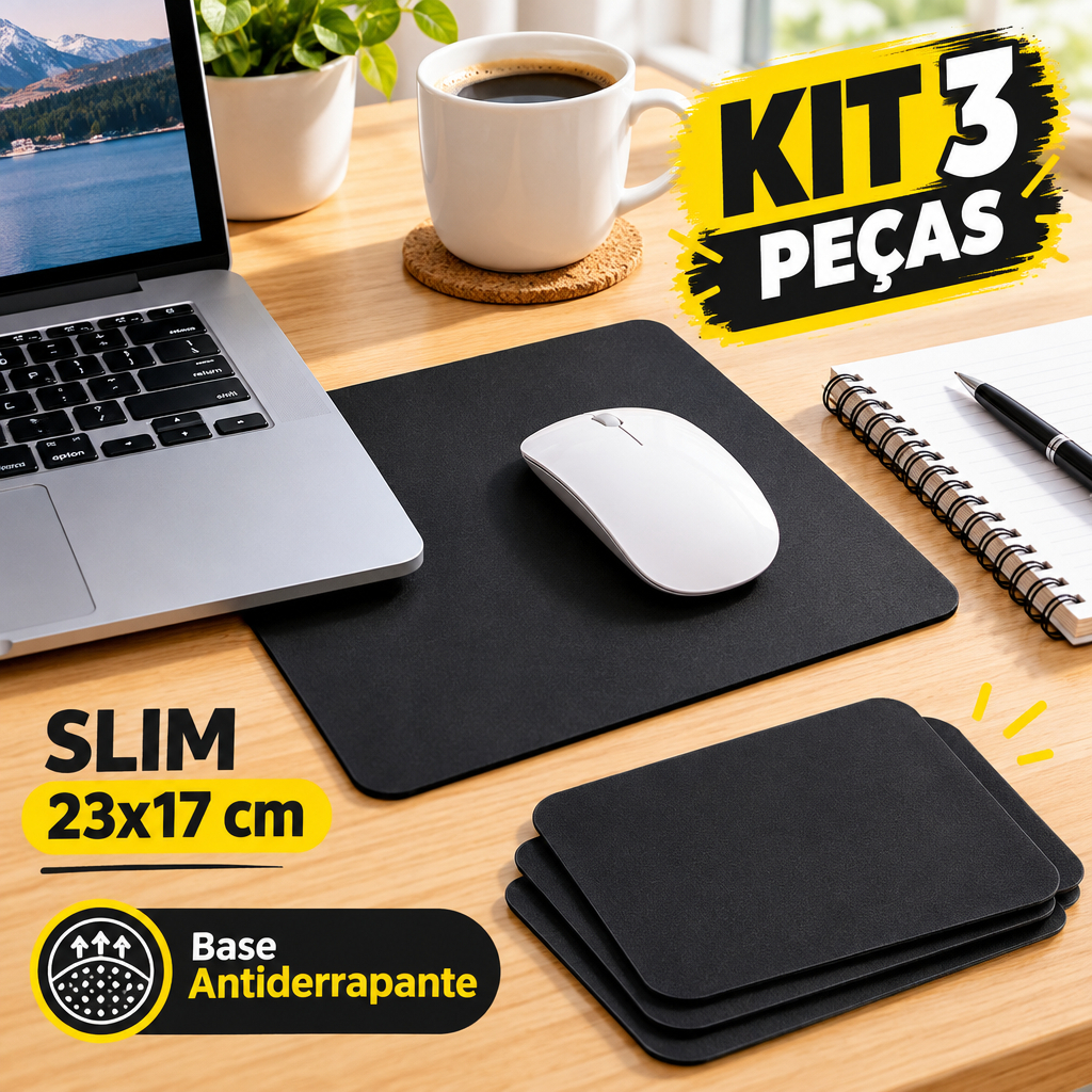 Mousepad compacto slim 23x17 cm, base antiderrapante