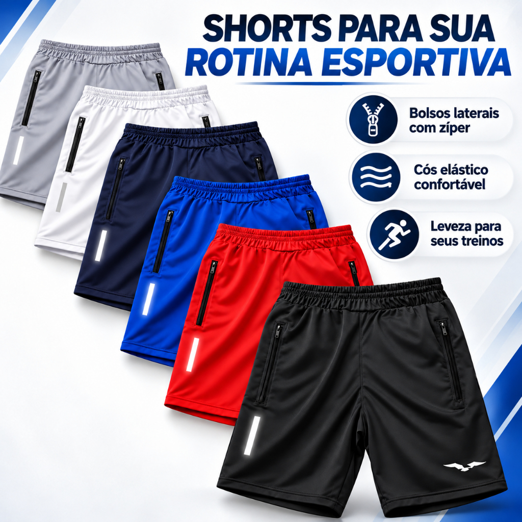 Kit 3 4 ou 6 Bermudas Dry Fit Masculina com Refletivo Short Esportivo para Corrida Academia Caminhada e Treino