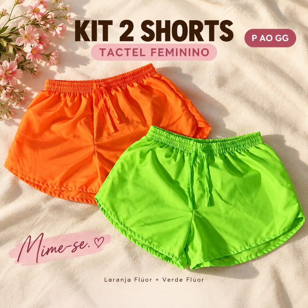 Kit 2 Shorts Tactel Feminino Mulher Praia Academia Caminhada Shortinho Soltinho Leve Confortável Casual Verão P ao GG