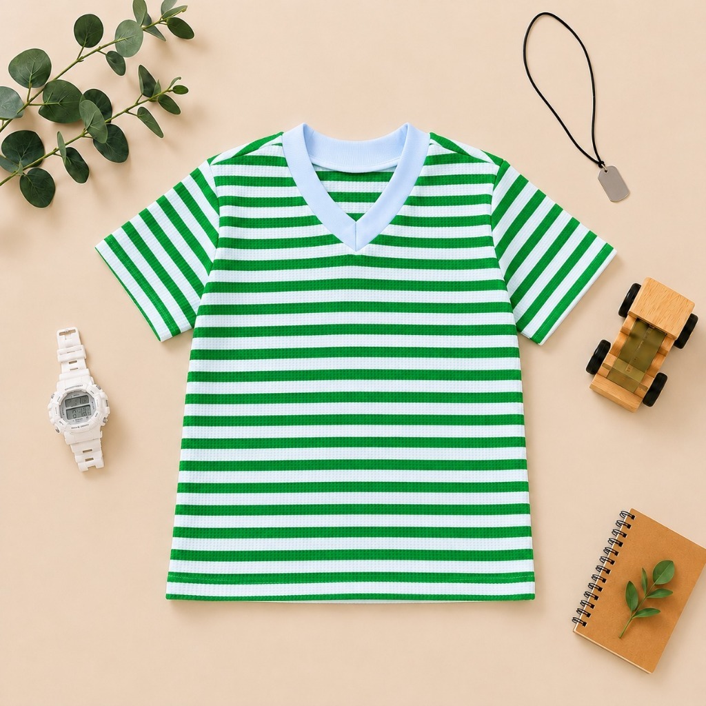 CAMISA Infantil Masculina Casual Camiseta Listrada Gola V