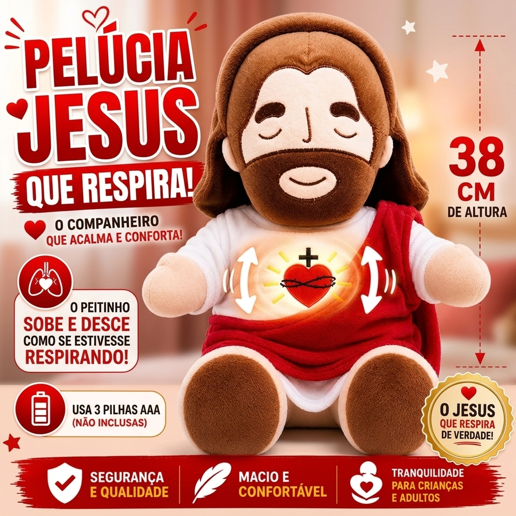 Pelucia De Jesus que Respira Brinquedo Boneco Brilha Toca Musica 38cm Boneco Para Criança Dormir