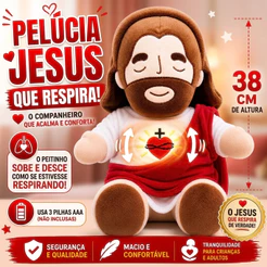 Pelucia De Jesus que Respira Brinquedo Boneco Brilha Toca Musica 38cm Boneco Para Criança Dormir