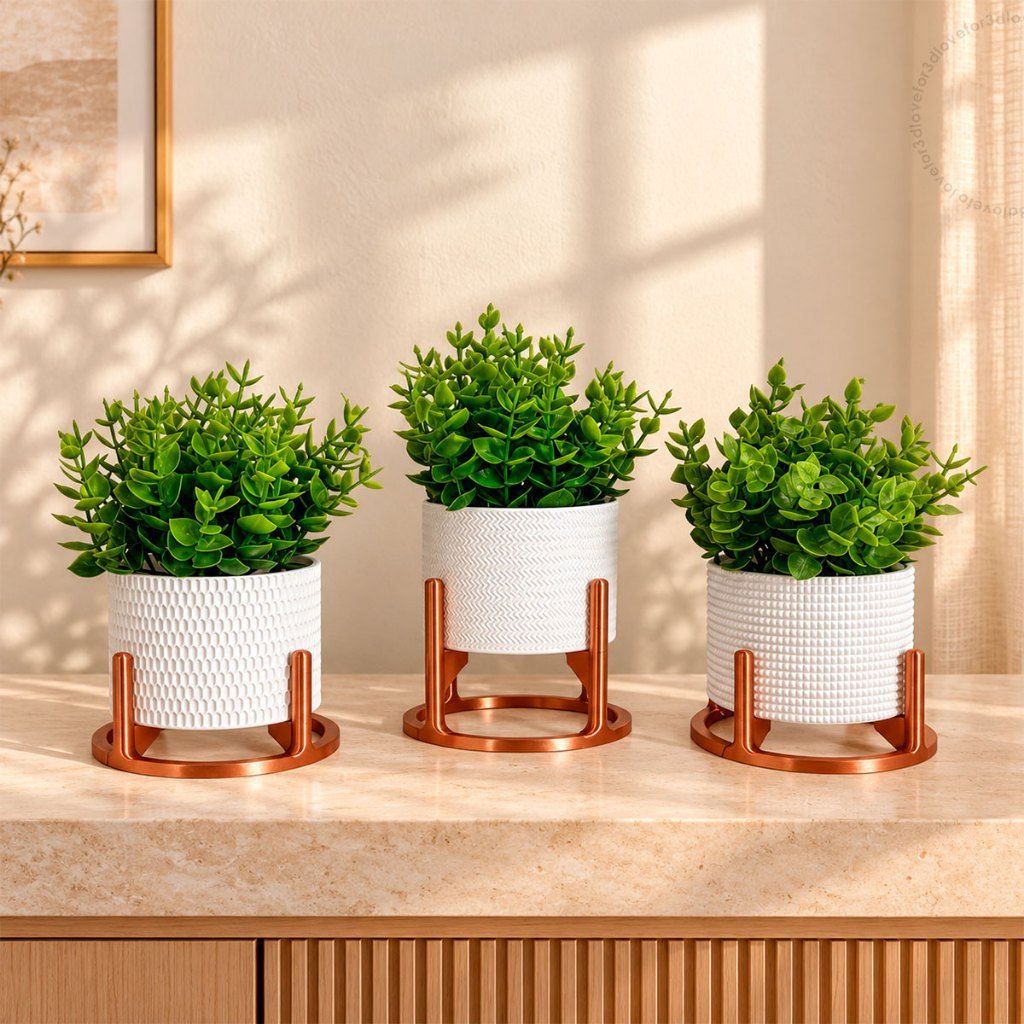 Kit 3 Vasos Cachepot Mini Decorativo Com Suporte e Plantas Artificiais Inclusas
