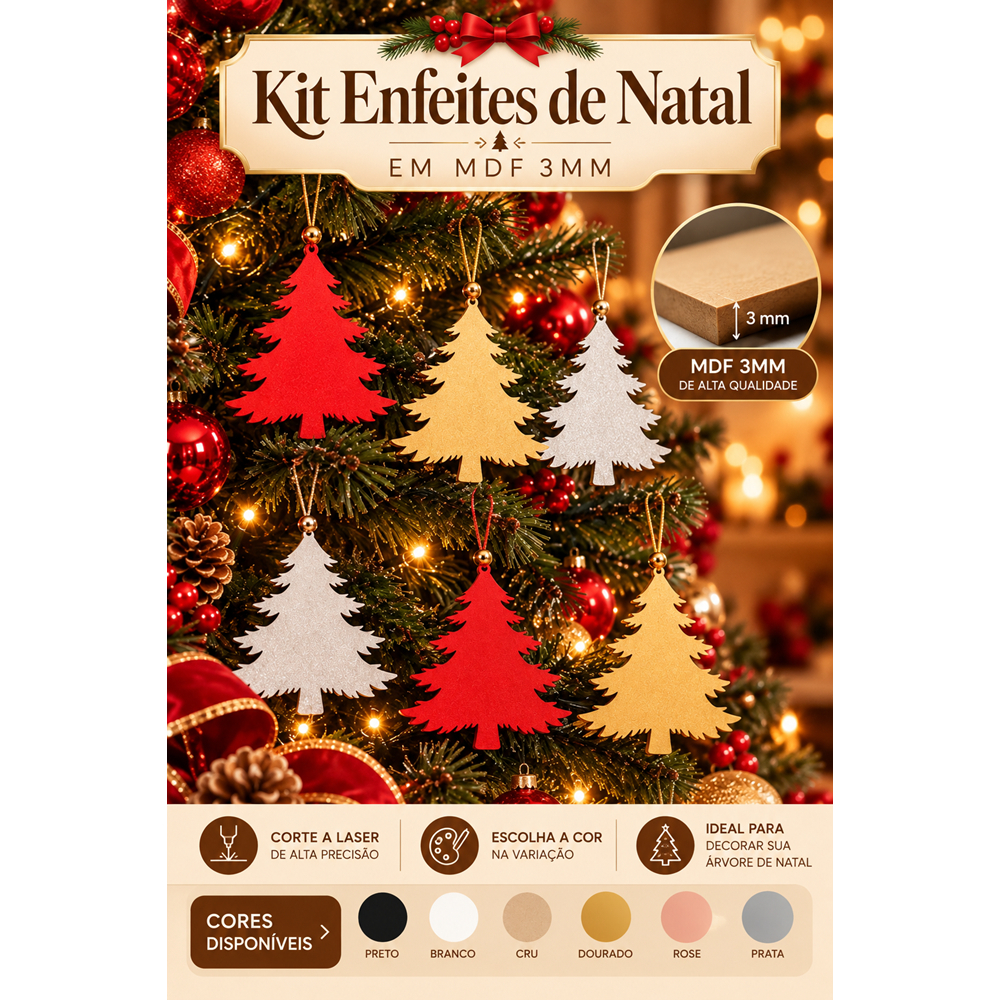 Kit 10 Árvores de Natal Decorativas MDF 3mm| Lembrancinha