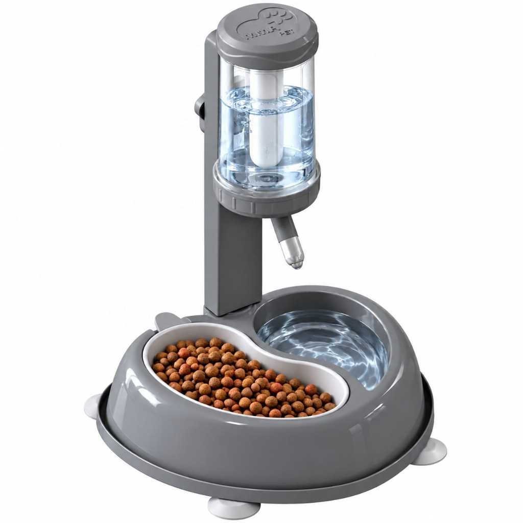 Comedouro Duplo para Cães e Gatos com Bebedouro Automático de Bilha e Pote para Ração