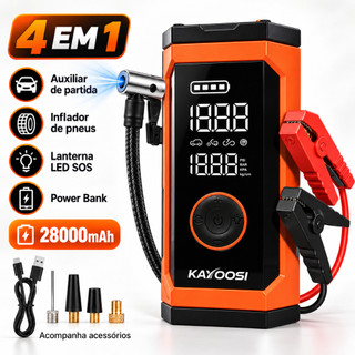 Auxiliar de Partida Bateria 4 em 1 5000A 28000mAh Compressor de Ar 150 PSI Power Bank Lanterna Carregador Veicular 12V