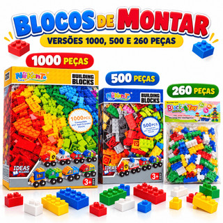 Kit 1000 Blocos Montar Educativo Brinquedo Interativo de Construir Encaixar Colorido Infantil