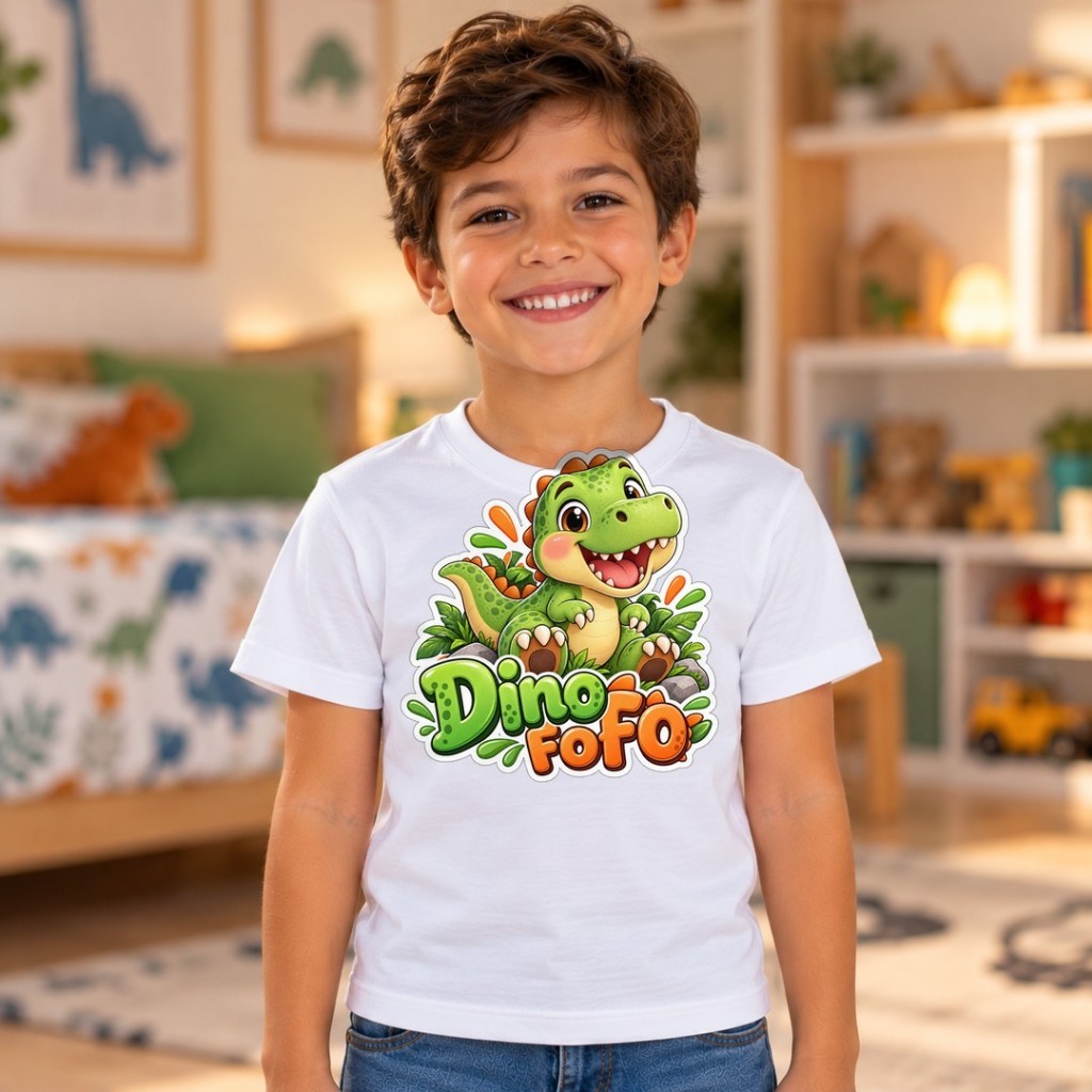 Camiseta Infantil Dino Fofo Dinossauro T-rex Menino Menina Criança Estampada Algodão 2 a 16 Anos Presente