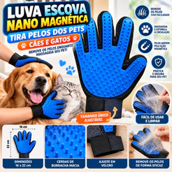 Luva Escova Nano Magnética Tira Pelos Dos Pets Cães E Gatos Luva Tira Pelos Escova Gato