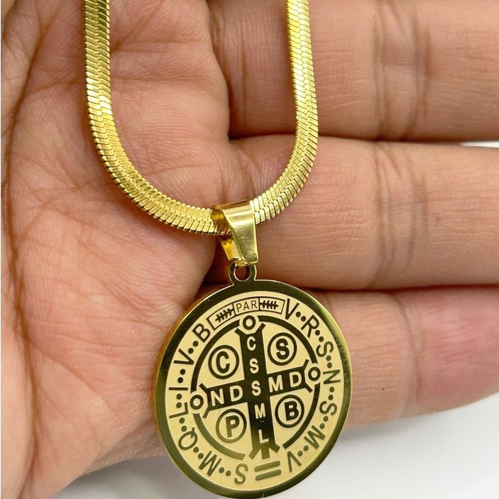 Colar Feminino Com Medalha De Proteção De São Bento Em Aço Inoxidável