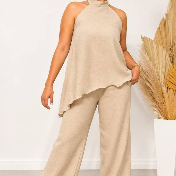 Conjunto Feminino Elegante Sofisticado Blusa Assimetrica e Calça Pantalona Tamanho Unico