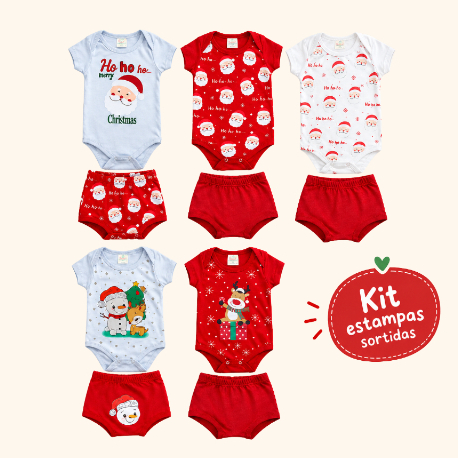 Kit Body Bebe Natal Manga Curta Shorts 2 Peças Conjunto Infantil Menino Menina Natal Sortida
