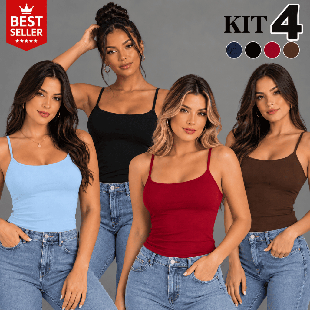 KIT 4 Blusa Regata Alcinha Feminina Alça Fina Básica Cropped Tube Suplex