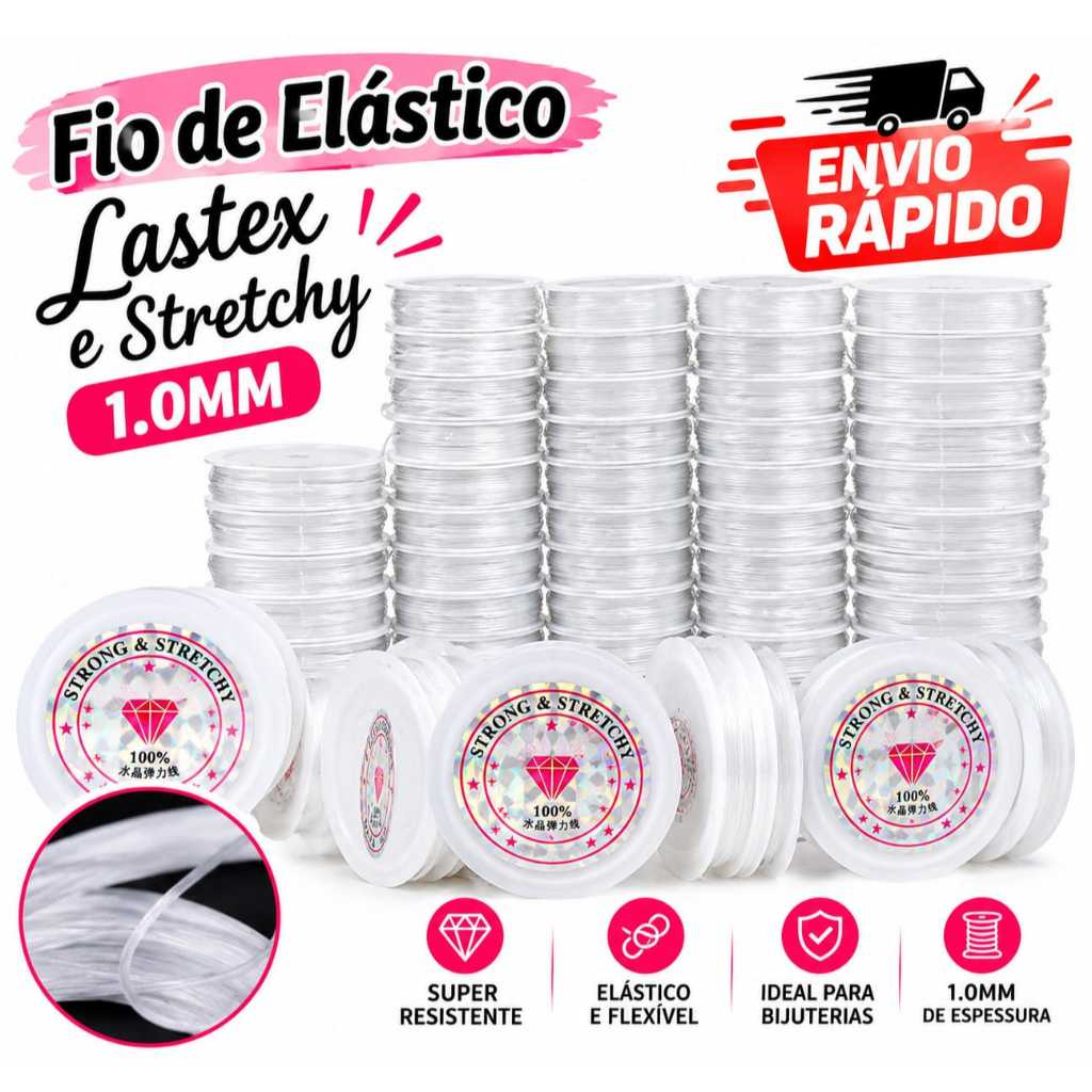 Rolo de Elástico Fio 1mm de Fibra Strech Elastica passa na agulha 10m Pulseira Colar Artesanato