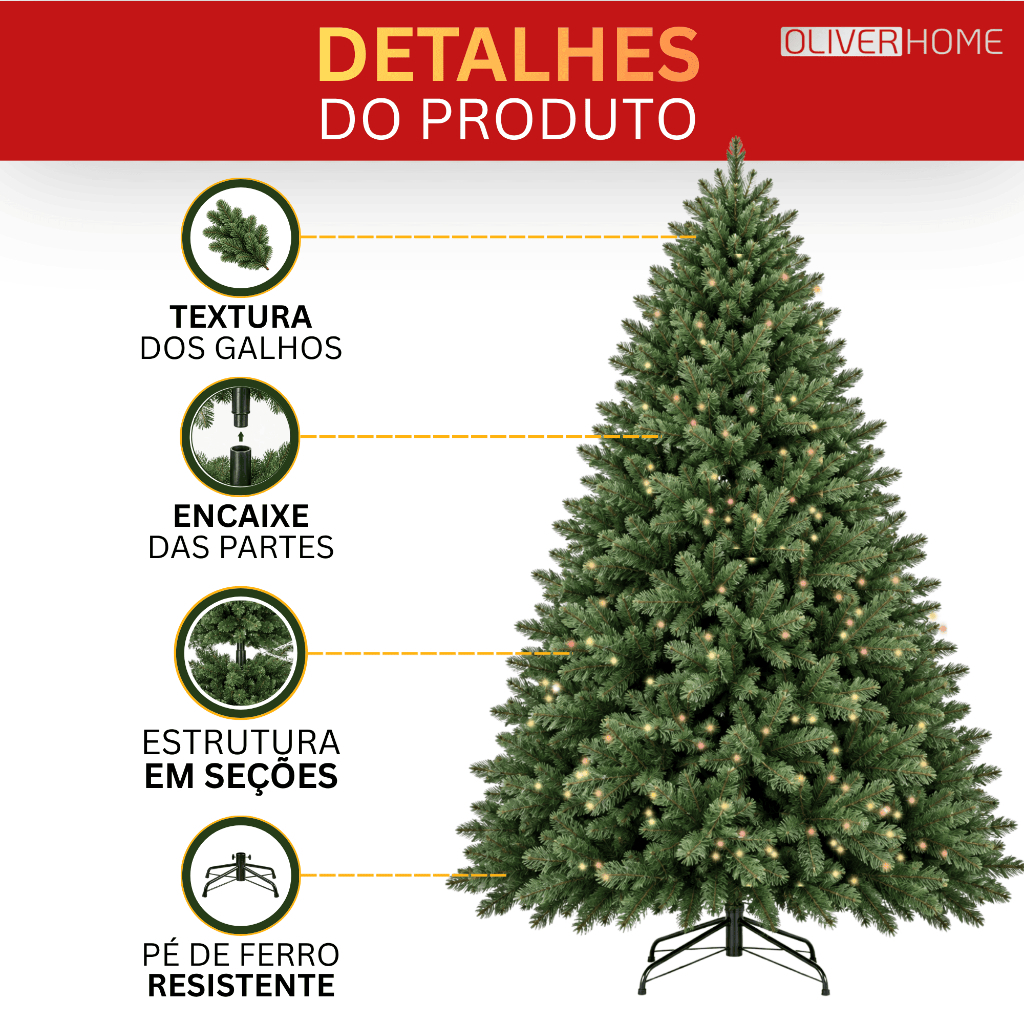 Árvore de Natal 2.10 cm 850 Galhos Exclusiva Super Cheia Grande Luxo Decoração de Natal Oliver Home · foto 2