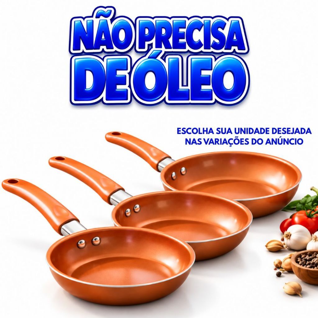 Frigideira Antiaderente Cozinha Cor Cobre - Frigideira Cerâmica Não Vai Óleo Utencilios de Cozinha