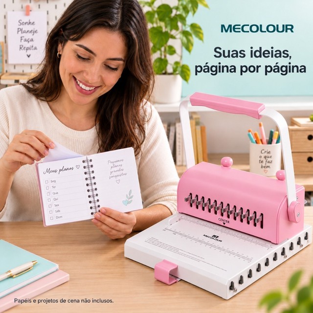 Mini Encadernadora Wire-o Rosa 2：1 Buraco Redondo / Alicate + 10 Espirais Mecolour