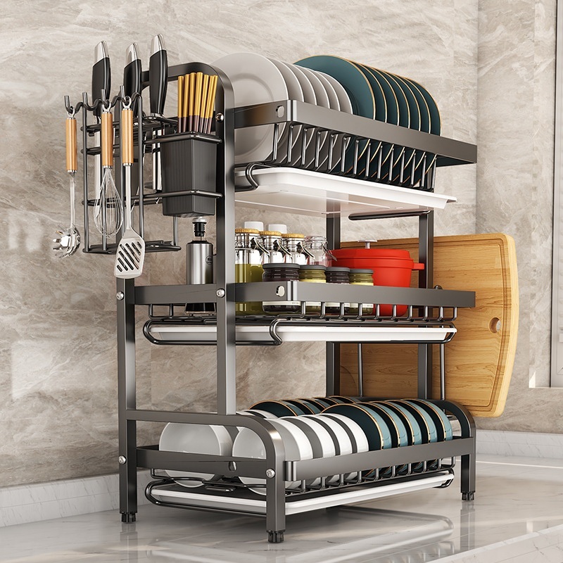 Escorredor Organizador de Louças 2 andar 3 andar Preto Aço Inoxidável Rac Kitchen Organizador