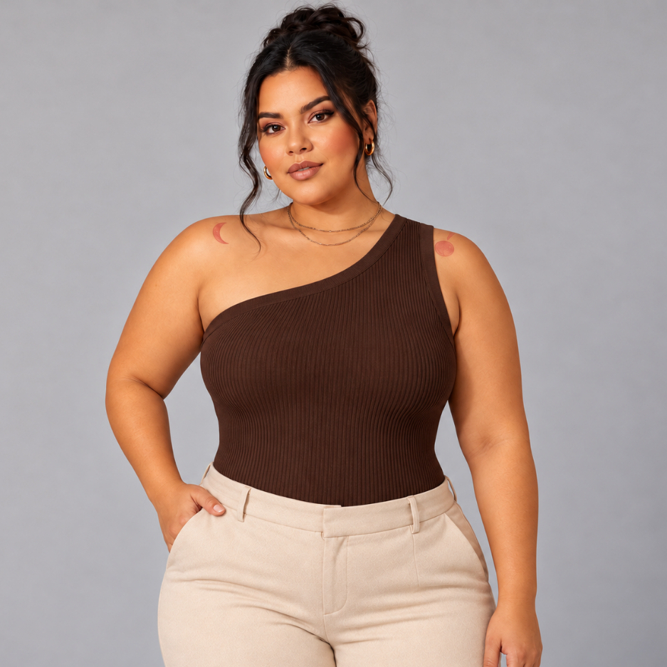 Blusa Nula Manga Plus Size Feminina Regatinha Um Ombro Só Canelado Básico Elegante Casual