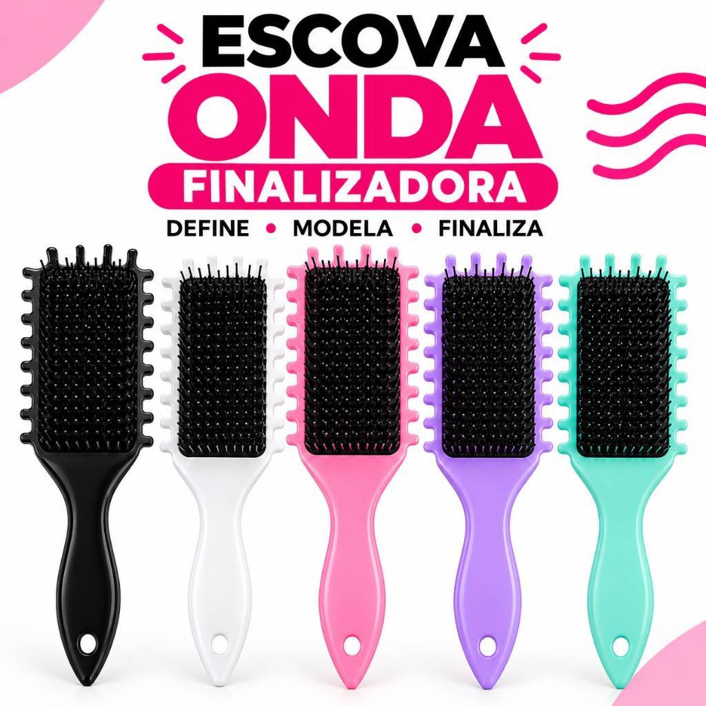 Escova Onda Finalizadora para Cabelos Cacheados e Crespos – Define, Modela Cachos e Ajuda a Reduzir o Frizz