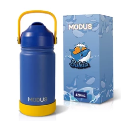 MODUS Garrafa Térmica Infantil Inox 420ml com Canudo, Antivazamento, Cores Exclusivas - Com Adesivos