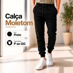 Calça Moletom Masculinas Casual Estilo Jogger Treino Dia a Dia com Bolso Cordão de Ajuste Com punho
