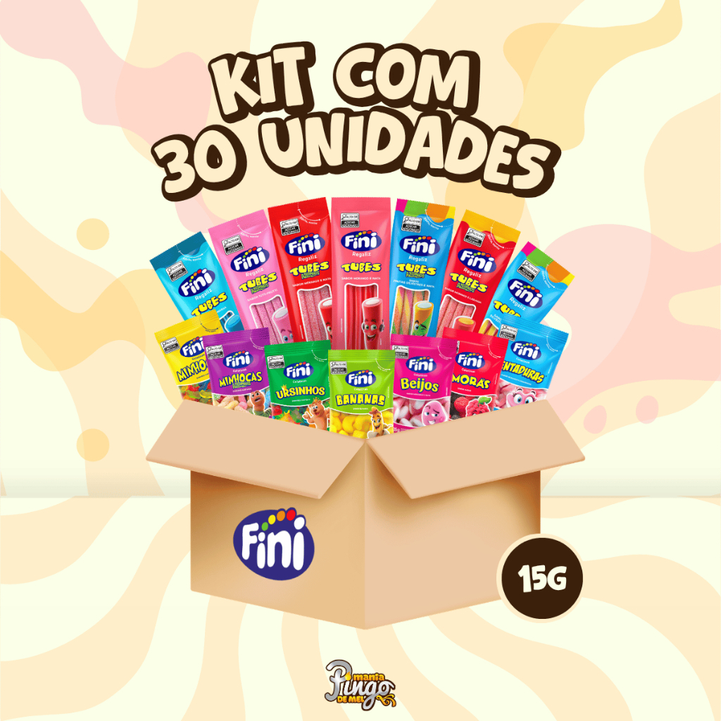 Kit C/30un Balas Fini Sabores Variados Balas de Gelatinas Tubes Cítricas Azedinhas 15g