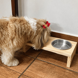 Comedouro Cachorro ou Gato Cães Bebedouro Madeira Pinus e Aluminio Higienico
