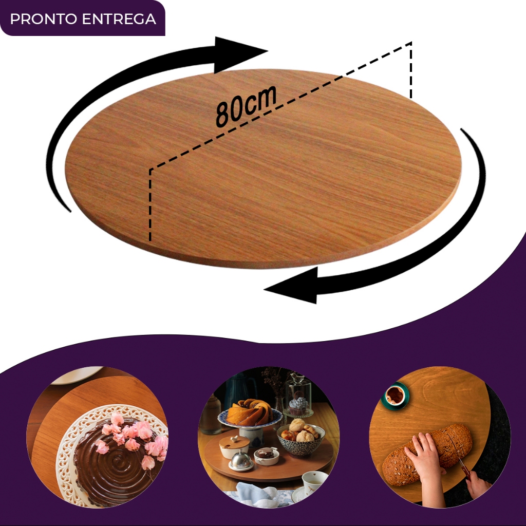 Centro de Mesa Prato giratório laminado para servir na mesa 80 cm em Oferta na Shopee
