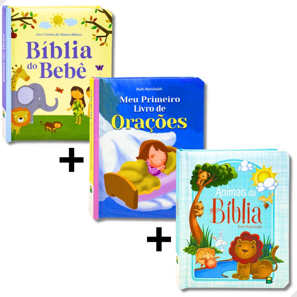 Bíblia do Bebê Livro História Infantil Coleção Com 3 Unidades Menino Menina