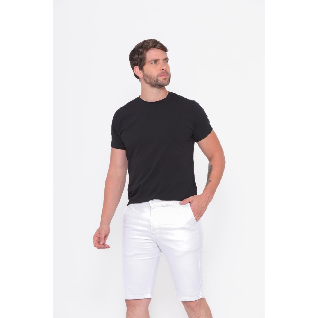 Bermuda Masculina Branca Sarja Elastano Chino Sport Fino Malloy