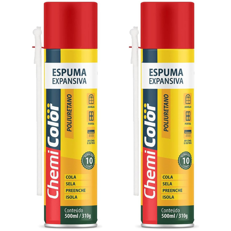 KIT 2X ESPUMA EXPANSIVA POLIURETANO CHEMICOLOR 500ml Cola • Sela • Preenche • Isola em Oferta na Shopee