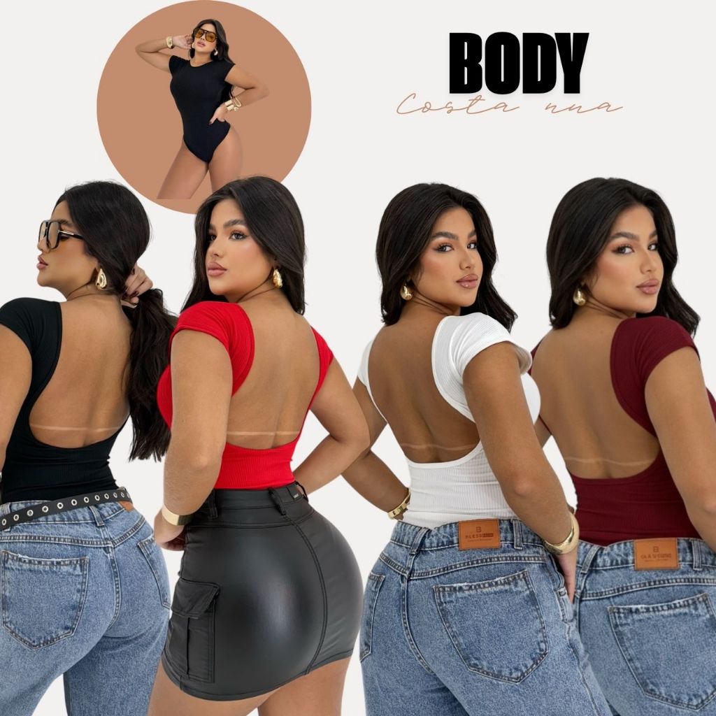 Body Bori Feminino Costa Aberta Collant Decote Costa Básico Casual Dia Noite Blusa Manga Carnaval
